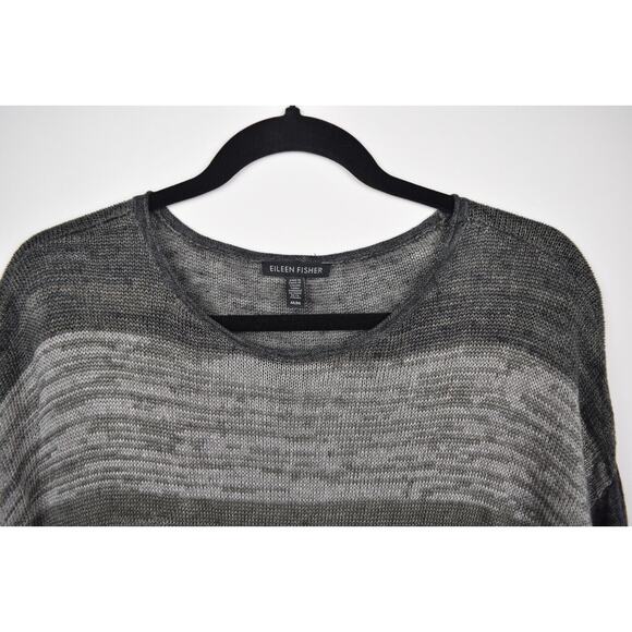 Eileen Fisher Womens Sweater Open Knit Linen Gray Striped Long Sleeve Sz Medium - Picture 2 of 16